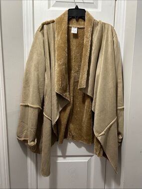 Faux Suede Drape Jacket in Tan